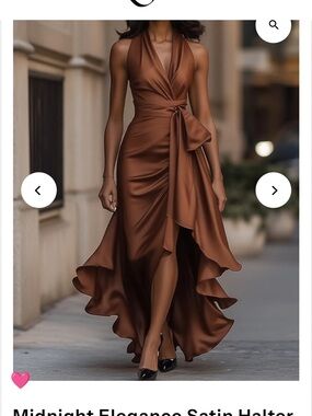 Midnight Elegance Satin Halter High-Low Dress in Chocolate Brown